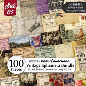 Vintage Ephemera Paper Bundle | Antique Paper Scraps & Old Photos | 1800s–1900s Collection | Junk Journal Printables | Digital Download