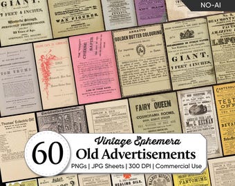 Vintage Advertisements Ephemera Bundle | Retro Magazine Ads | Antique Papers & Old Documents | Junk Journal Printables | Digital Download