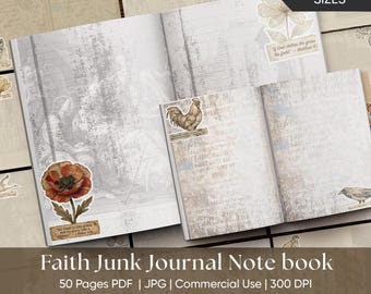 Pages du journal indésirable de la Bible avec verset de la Bible | Pages chrétiennes imprimables vintage | Ensemble d'éphémères bibliques techniques mixtes | Journal de foi