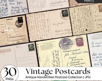 Lot de cartes postales éphémères anciennes - lettres manuscrites anciennes, vieilles enveloppes, collection de courrier vintage, lot imprimable de journal indésirable