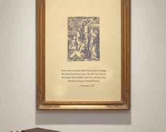 Art de la crucifixion d'Albrecht Dürer, Galates 2:20 impression d'Écritures bibliques « Who Loved Me », art mural héritage et foi, éphémères chrétiens vintage