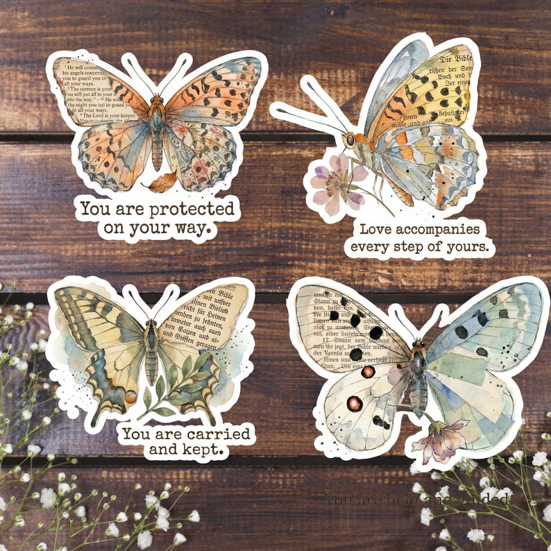 Vintage Mixed Media Butterfly Clipart PNG | Christian Butterflies | Bible Verse Stickers | Faith Inspired Ephemera | Junk Journal Art Set image 4