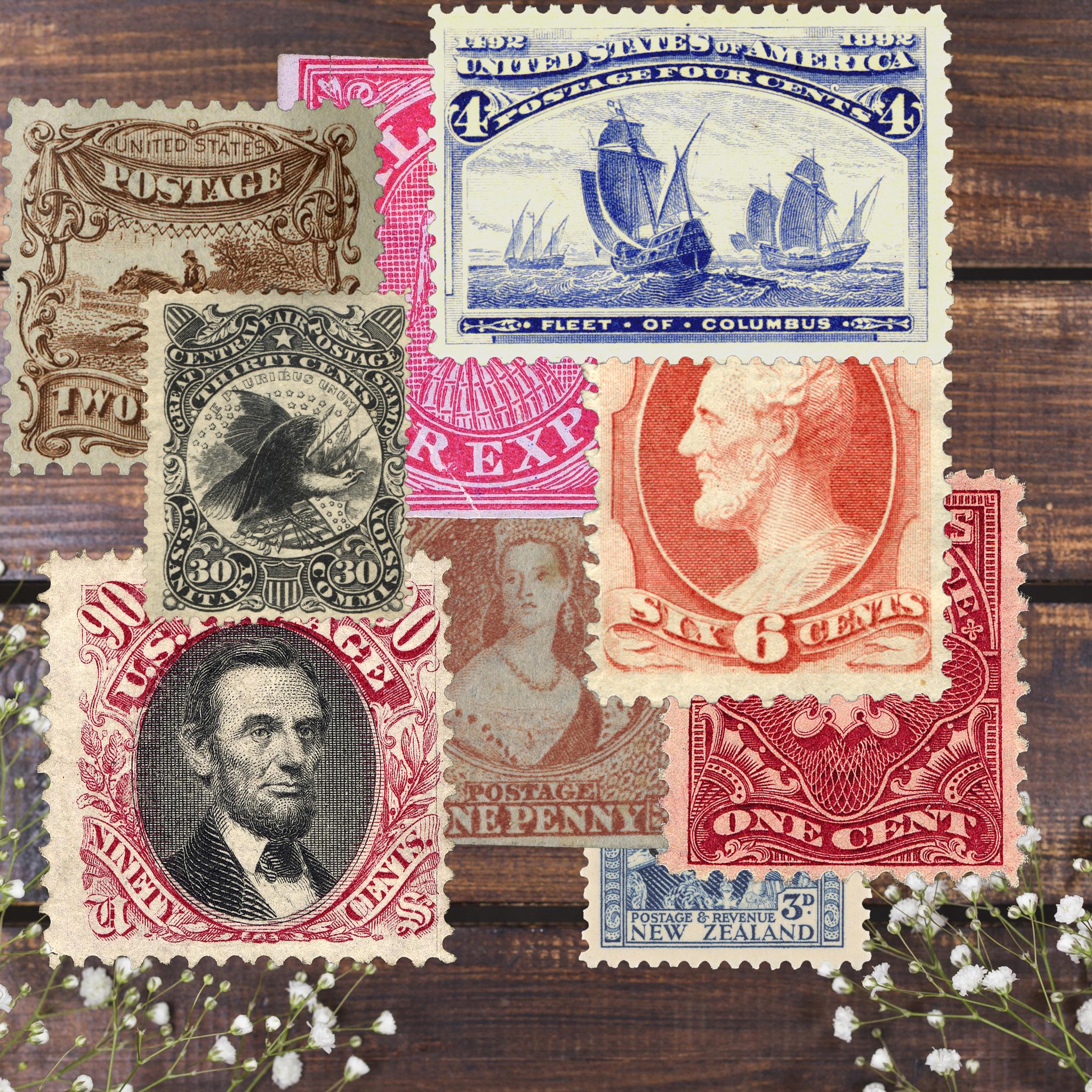 Vintage Postage Stamps Ephemera Printable – Antique Stamp Clipart PNG ...