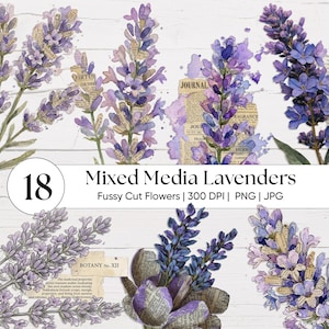 May include: Mixed media lavender flowers in shades of purple and blue, with botanical and journal-style accents. The image includes the number 18 in a circle and the text "Mixed Media Lavenders".