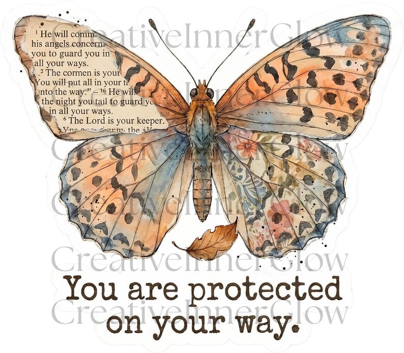 Vintage Mixed Media Butterfly Clipart PNG | Christian Butterflies | Bible Verse Stickers | Faith Inspired Ephemera | Junk Journal Art Set image 10