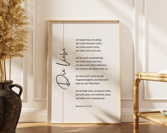 1 Korinther 13 Wanddeko, Die Liebe ist langmütig Poster,Bibelvers Liebe Print,Christliches Hochzeitsgeschenk Deutsch,1 Korinther 13 ,Taufe Geschenk