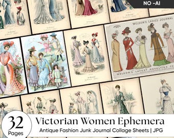 Clipart z wiktoriańskimi kobietami – portrety kobiet w stylu vintage, ilustracje mody antycznej, arkusze kolażu do dziennika śmieci, wystrój Dark Academia