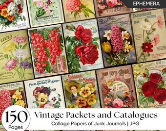Vintage Samentütchen Ephemera | Junk Journal & Scrapbook Papiere | Antike Gartenpakete und Katalog viktorianische Samenpakete zum Ausdrucken