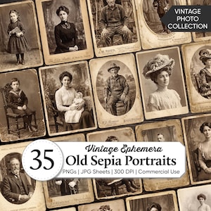Vintage Photo Collage Collection | Antique Black & White Portraits | Sepia Old Photograph Ephemera | Digital Junk Journal Scrapbook Supplies