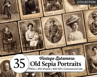 Vintage Photo Collage Collection | Antique Black & White Portraits | Sepia Old Photograph Ephemera | Digital Junk Journal Scrapbook Supplies