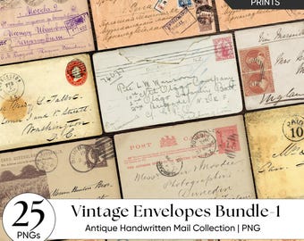 Vintage Umschläge | Antike Handgeschriebene Postsammlung | Junk Journal Ephemera Paket | Historisches Briefbündel | Alte Welt Dokument