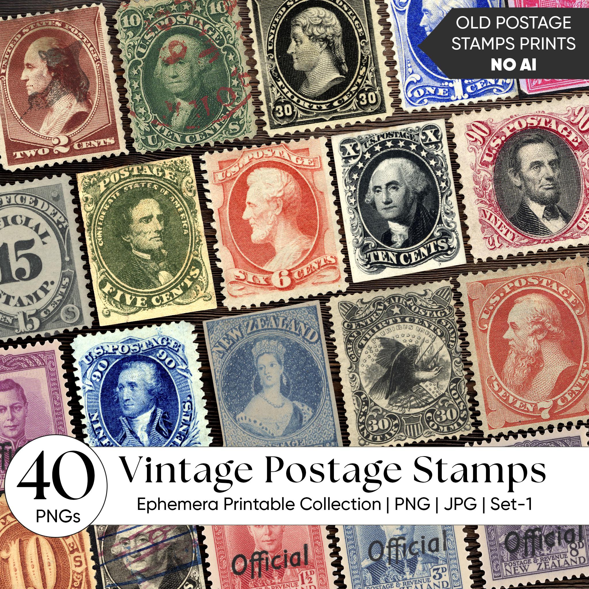 Vintage Postage Stamps Ephemera Printable – Antique Stamp Clipart PNG ...