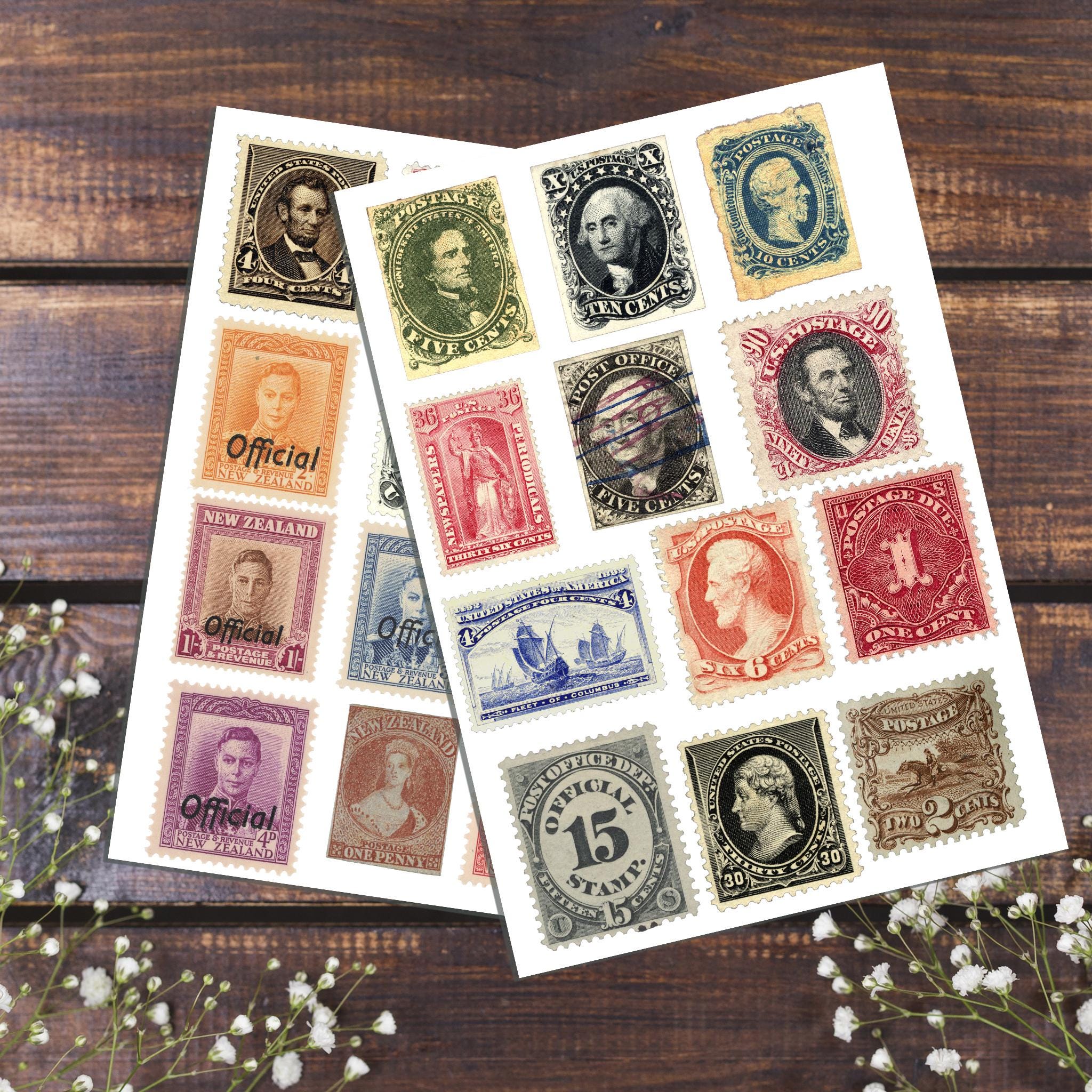 Vintage Postage Stamps Ephemera Printable – Antique Stamp Clipart PNG ...