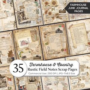 Mixed Media Farmhouse & Country Scrap Pages Bundle | Rustic Field Notes Journal Papers | Vintage Cottage Ephemera | Junk Journal Printables
