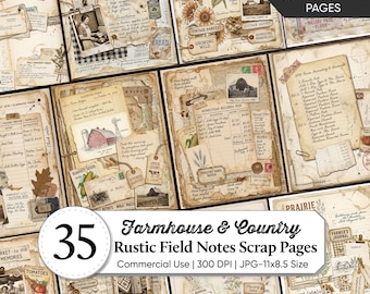 Mixed Media Farmhouse & Country Scrap Pages Bundle | Rustic Field Notes Journal Papers | Vintage Cottage Ephemera | Junk Journal Printables