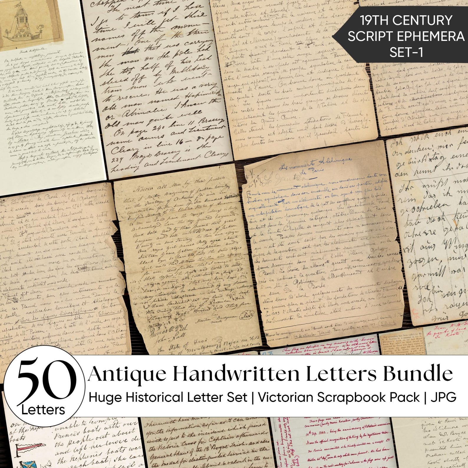 Antique Handwritten Letters Junk Journal Ephemera | 19th Century ...