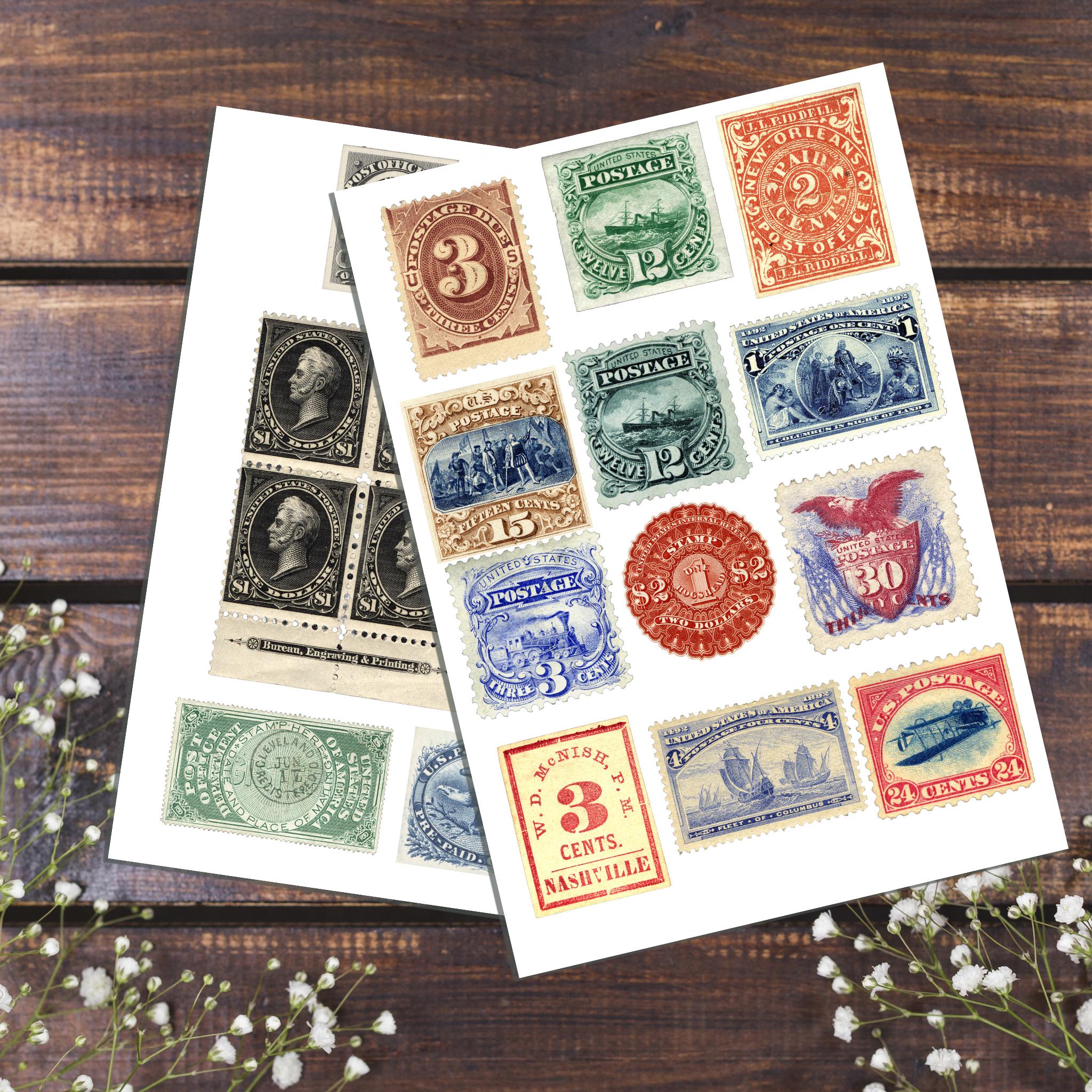 Vintage Postage Stamps Ephemera Printable – Antique Stamp Clipart PNG ...