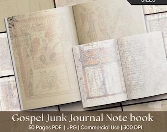 kit de journal de livre de gospel vintage | Pages antiques des Écritures chrétiennes | Ensemble d'éphémères bibliques | Papier de prière numérique pour journal de la foi