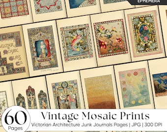 Viktorianische Stained Glass Junk Journal Seiten | Antike Gothische Kirchen Fenster Kunst | Vintage Mosaik Ephemera | Dark Academia Digitaler Download