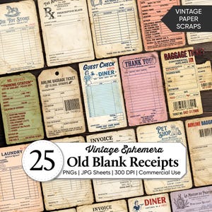 Vintage Old Blank Receipts Digital Paper Pack | Junk Journal Ephemera Paper Scrap | Aged Antique Invoice, Ledger & Accounting Collage Sheets