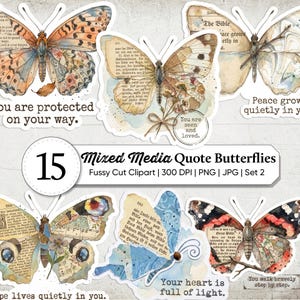 Peut inclure: Ensemble de 15 autocollants papillons citations en techniques mixtes. Les papillons présentent des motifs aquarelles avec des textes bibliques. Les autocollants sont de couleurs variées, notamment bleu, marron et orange.