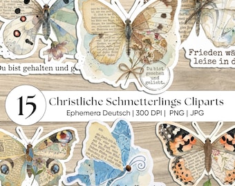 Vintage technique mixte papillons, Clipart Christliche Schmetterlinge, autocollant Mutmacher, Bibelverse PNG, Ephemera Deutsch, Admiral Illustration