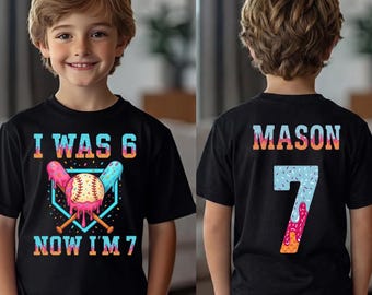 Boys 7th Birthday Baseball Drip Shirt, Personalized Ice Cream Party Tee