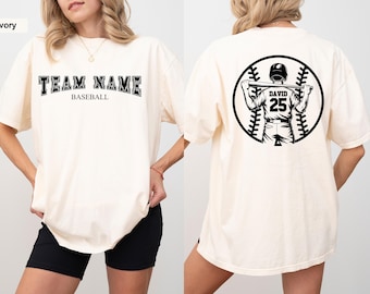 Camiseta de béisbol personalizada Comfort Colors© para mamás, camiseta de béisbol con tu nombre y número, nombre de equipo de béisbol personalizado