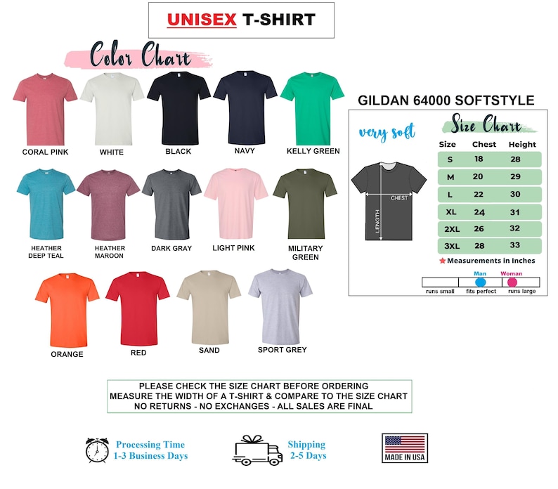 a chart of different colors of t - shirts