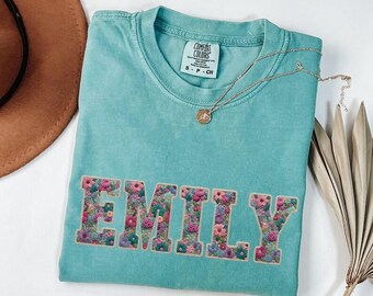 Comfort Colors® Personalized Name Shirt, Custom Vintage Floral Graphic Tee