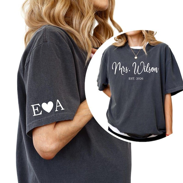 Comfort Colors® Custom Mrs. T-Shirt, Est Date Newlywed Tee, Personalized Bride Shirt