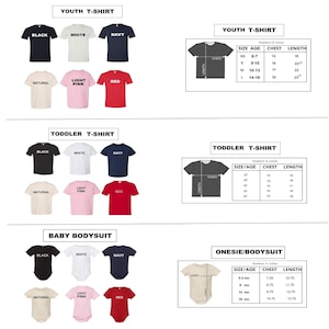 Może przedstawiać: Katalog produkt&oacute;w z r&oacute;żnymi t-shirtami i body w wielu kolorach, w tym czarnym, białym, granatowym, naturalnym, jasnor&oacute;żowym i czerwonym. Wyświetlane są r&oacute;wnież tabele rozmiar&oacute;w dla młodzieży, małych dzieci i niemowląt.