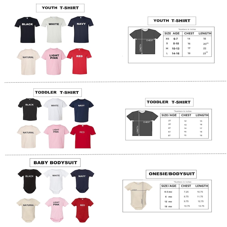 Może przedstawiać: Katalog produkt&oacute;w z r&oacute;żnymi t-shirtami i body w wielu kolorach, w tym czarnym, białym, granatowym, naturalnym, jasnor&oacute;żowym i czerwonym. Wyświetlane są r&oacute;wnież tabele rozmiar&oacute;w dla młodzieży, małych dzieci i niemowląt.