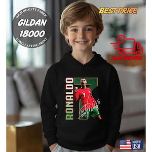 Ronaldo Hoodie for Kids – Soccer Star Graphic Sweatshirt, Gildan 18000 Youth Hoodie, Football Fan Gift, Fast Shipping, Premium Quality.