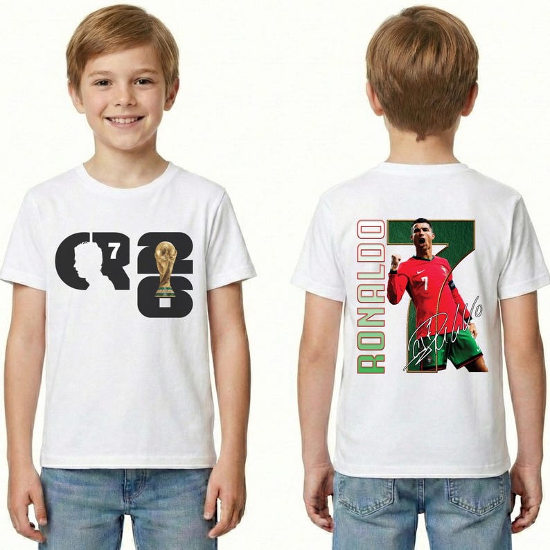 Cristiano Ronaldo Kids T-Shirt, CR7 Portugal Soccer Jersey, Youth Football Fan Apparel image 2