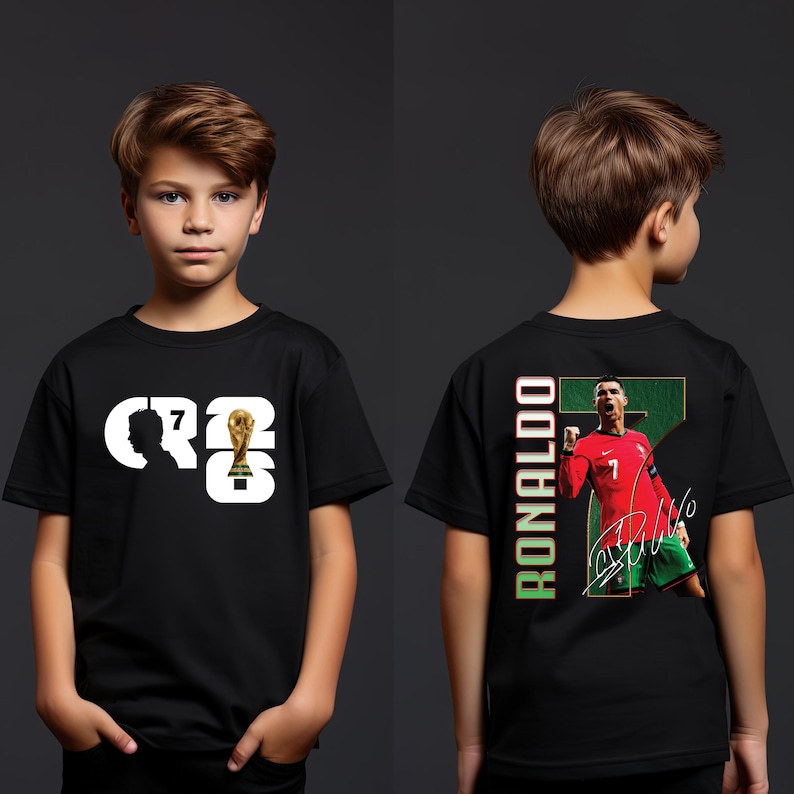 Cristiano Ronaldo Kids T-Shirt, CR7 Portugal Soccer Jersey, Youth Football Fan Apparel image 1