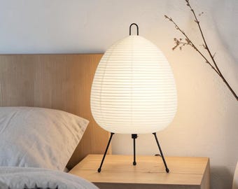 Lampada da tavolo giapponese in carta di riso – Lanterna Wabi Sabi fatta a mano – Luce soffusa da comodino – Arredamento minimalista zen per la casa – Lampada d'atmosfera accogliente