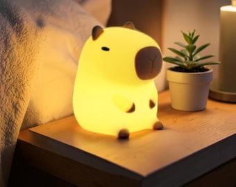 Kawaii Capybara Nachtlampe - Tap Control LED Silikon Licht - Wiederaufladbare Kinderzimmer Nachttischlampe - Nettes Kinder Nachtlicht Geschenk