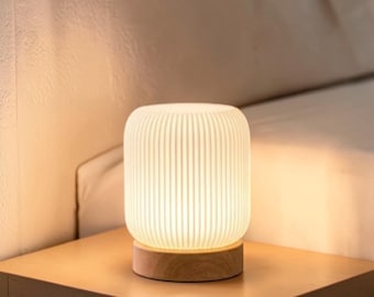Sladdlös dimbar peklampa – Mini veckad sänglampa – Uppladdningsbar USB Type-C bordslampa – Stämningslampa med träfot
