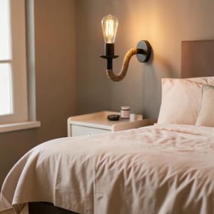 Industrial Rope Wall Light – Vintage Edison Sconce – Rustic Wall Lamp – Ambient Bedroom Lighting – Farmhouse Decor Gift