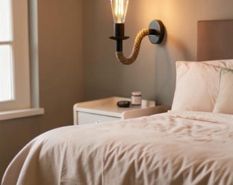 Applique industriale a corda – Applique vintage Edison – Lampada da parete rustica – Illuminazione d'ambiente per camera da letto – Idea regalo per arredamento in stile rustico