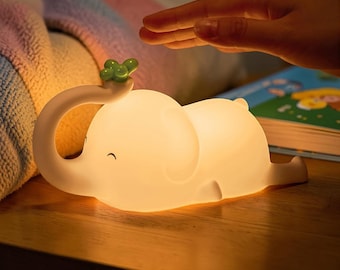 Simpatica luce notturna in silicone a forma di animale – Lampada per cameretta con sensore tattile – Luce da comodino ricaricabile con timer – Luce notturna soffusa per neonati