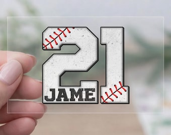 Custom Sport Number Transparent Sticker Personalized Baseball Softball Name Helmet Decal Transparent Stickers for Laptop, Water Bottle