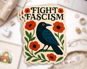 Fight Fascism Sticker, Floral Protest Pro Democracy Social Justice, Political Waterproof Vinyl Stickers for Laptop, Water Bottle, Gifts