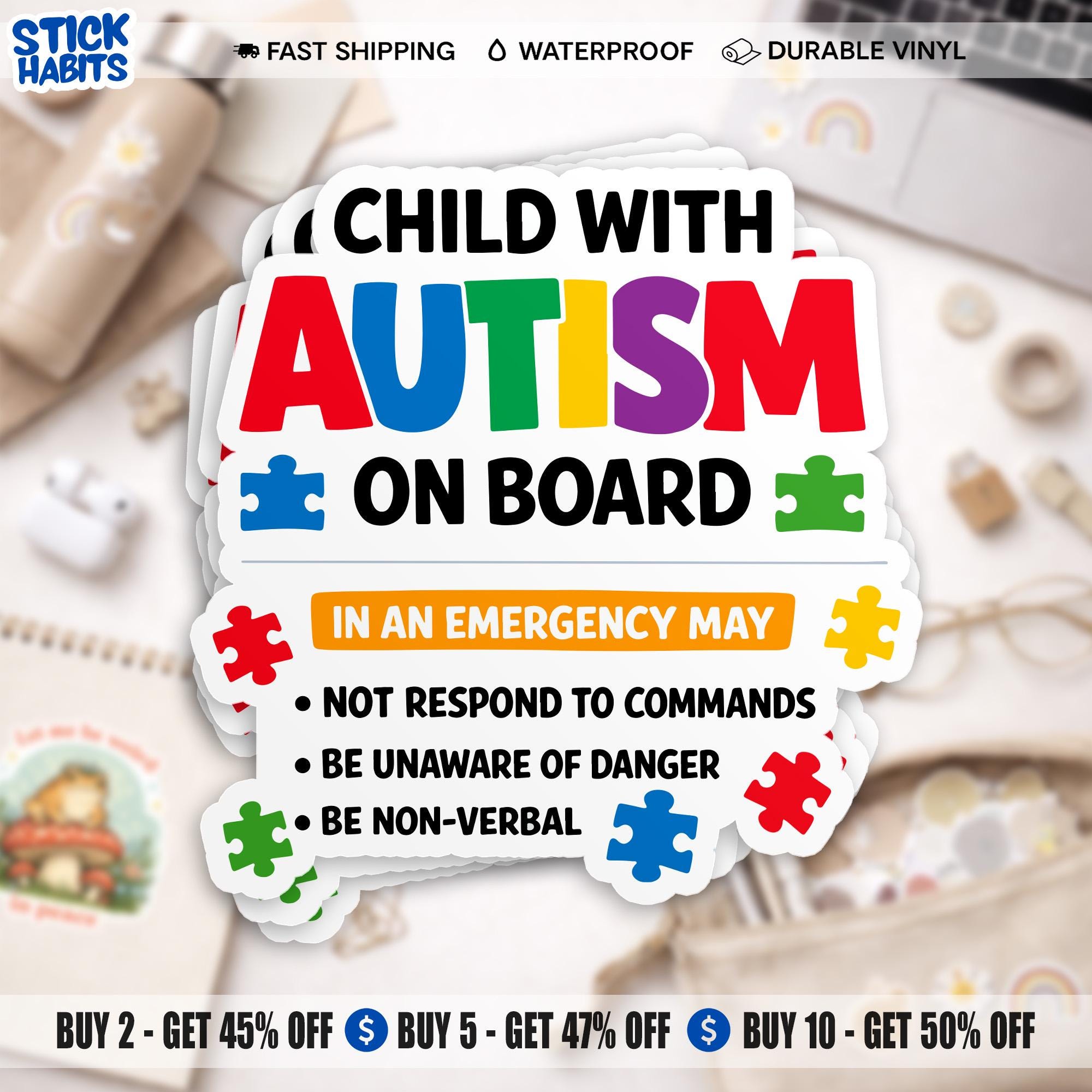 Child With Autism on Board Sticker Funny Child on Board Sticker, Autism ...