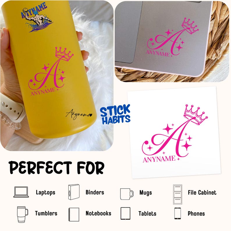 Computer Crown Sticker Custom Crown Name Transparent Sticker, Personalized Name With Crown ...