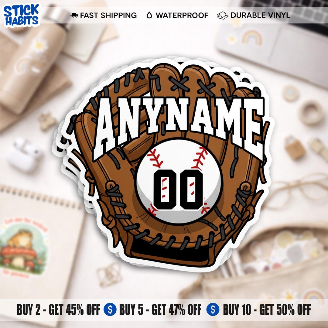 Custom Baseball Name Sticker, Personalized Name Team Number Baseball ...