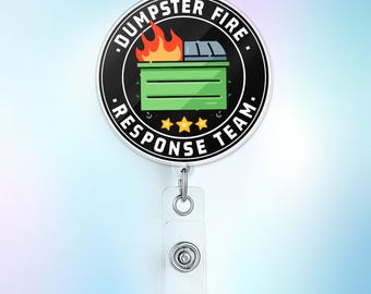 Dumpster Fire Badge Reel, Funny Work Humor Retractable ID Holder, Nurse Office Badge Clip, Coworker Gift