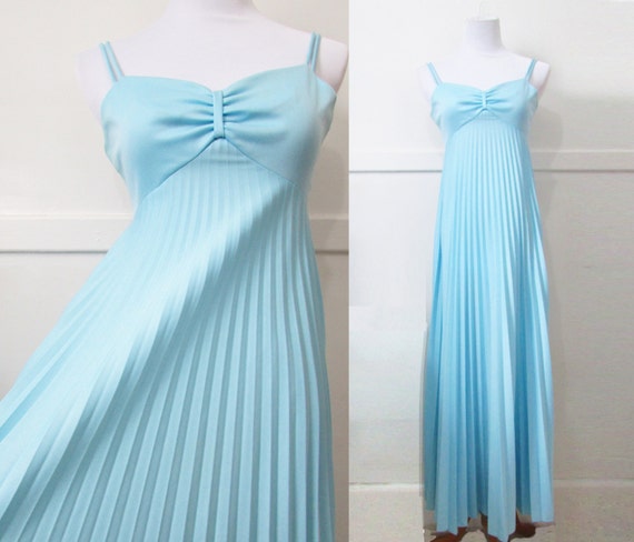 Pleated Tent Dress Gown Vintage 70s XXS XS
