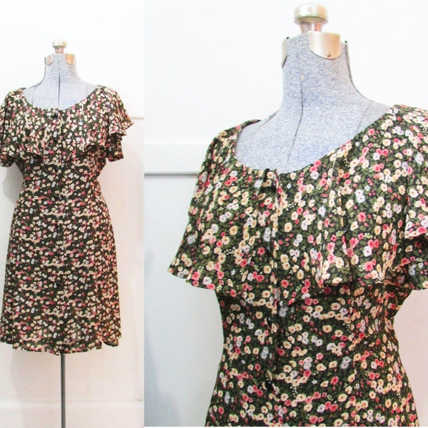 Peasant Floral Dress Vintage 90s L